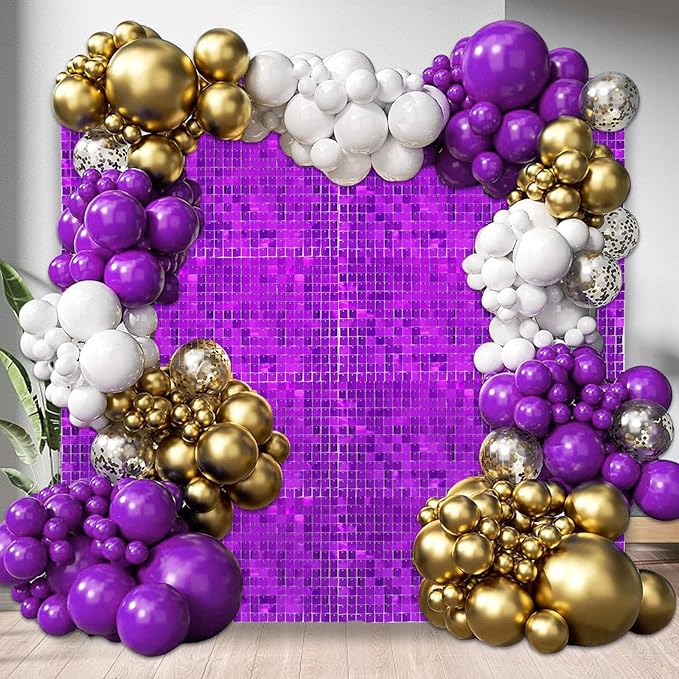 12PCS Purple Shimmer Wall Backdrop, Square Sequin Photo Backdrops Panel, Glitter Wall Background for Birthdays, Weddings, Halloween, Engagements, Disco Bachelorette Party Decoration (3FTx4FT)