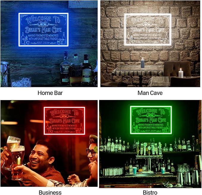 Custom Bar Neon Sign for Man Cave, Personalized LED Whiskey Cocktail Beer Signs, Customized Bar Neon Lights for Home Pub Tavern Bistro Business Wall Decor, Customizable Bar Signs for Men Dad Gifts