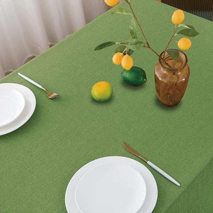 NLMUVW Olive Green Linen Tablecloth Rectangle Water Resistant Textured Natural Table Cloth Farmhouse Table Cover for Kitchen Dining Coffee, 54 x 84 Inch