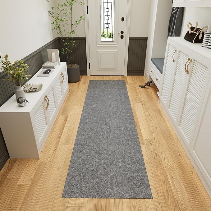 Ottomanson 2' x 11' Ultra-Thin Hallway Runner Rug - Durable Non-Slip Carpet for High-Traffic Areas - Fits Under Doors for Seamless Entry - Ideal for Kitchen, Entryway, Bedroom & Living Room, Gray