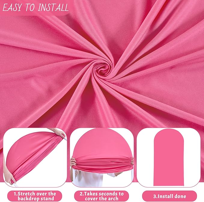 6FT Fuchsia Arch Backdrop Cover - Polyester Fitted Wedding Arch Stand Covers Round Top Chiara Arch Backdrop Cover for Birthday Party Banquet Photo Background Decoration