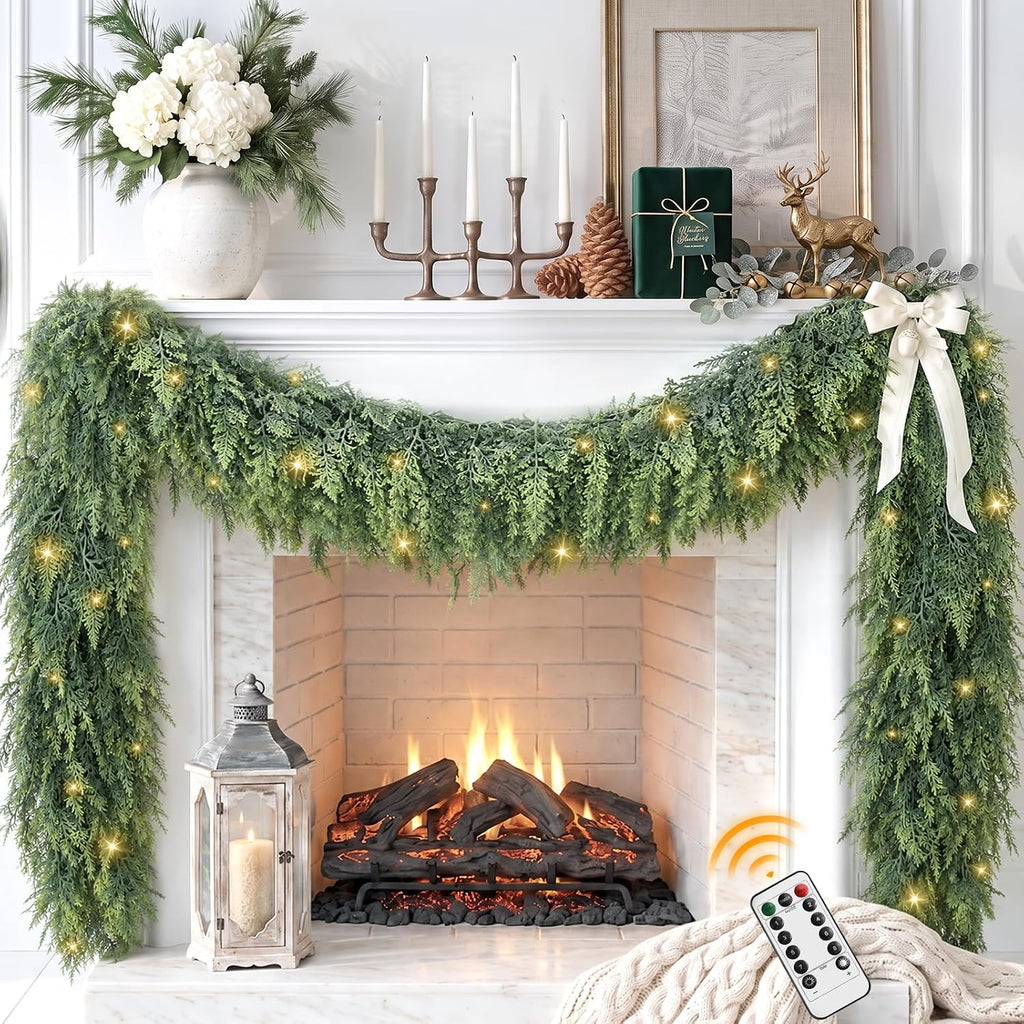 9ft prelit christmas garland with lights battery operated, main product view