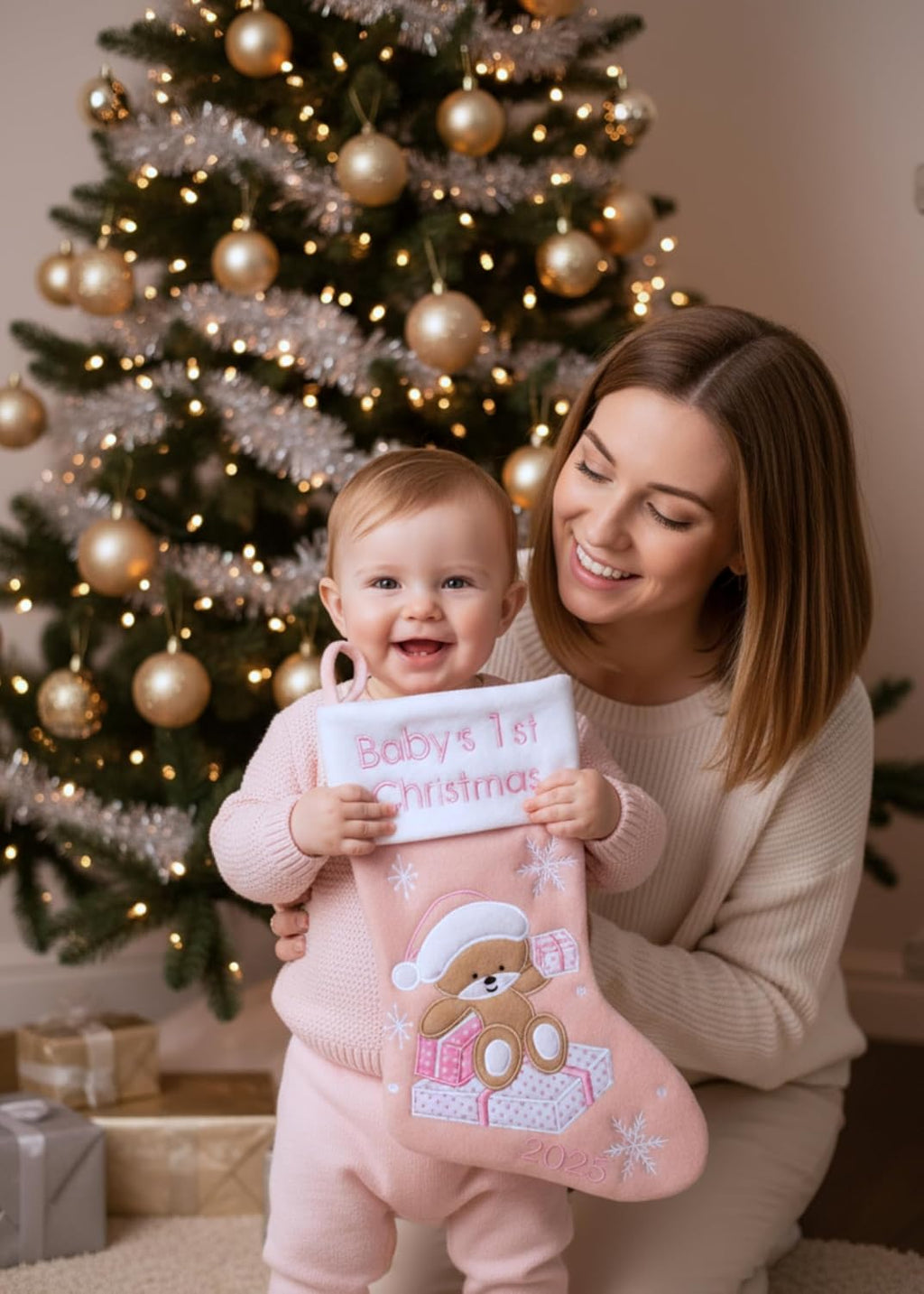 Heart's Sign Babys First Christmas Stocking 2025 - My 1st Christmas Baby Boy & Girl | 1st Xmas as Mommy and Daddy