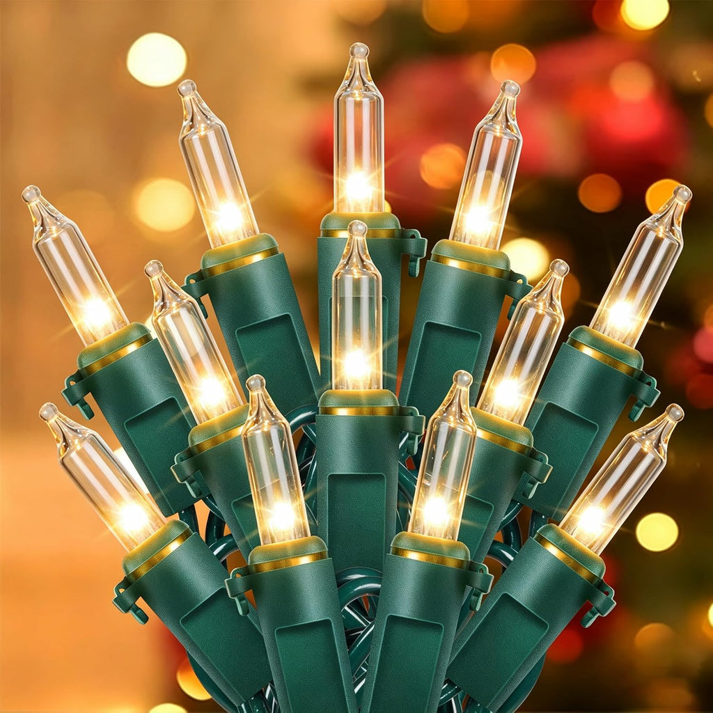 Hopolon Clear Christmas Lights Set 2 Pack 50 Count 13 Feet Incandescent Bulb Green Wire Mini String Lights for Indoor Outdoor Christmas Tree Garland Birthday Wedding Festival Decoration, Warm White