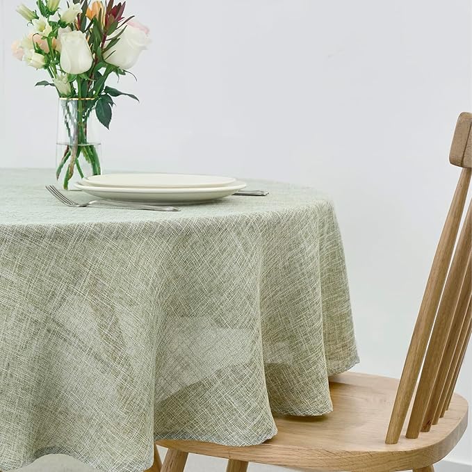 maxmill Flaxy Faux Linen Tablecloth with 2-Tone Slubby Texture Wrinkle Resistant Anti-Shrink Soft Table Cloth for Kitchen Dining Restaurant Tabletop for Event Holiday Dinner Round 70 Inch Sage