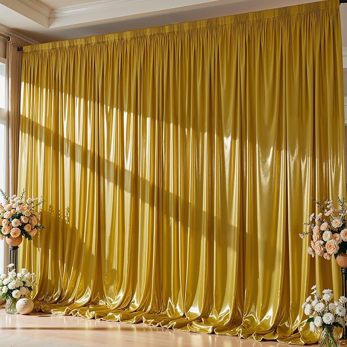 10x10 ft Dark Gold Glitter Backdrop Curtain for Parties, Wrinkle Free Glitter Photo Backdrop Drapes 2 Panels 5x10FT Shimmer Back Drop Cloth for Wedding Birthday Christmas Photography Background Decor