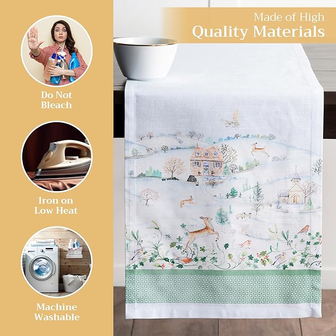 Maison d' Hermine Table Runner 100% Cotton Single Layer Table Runners 72 inches Long for Thanksgiving Christmas Decorations Home Kitchen Dining Party Wedding (Snowy World, 14.5" x 72")