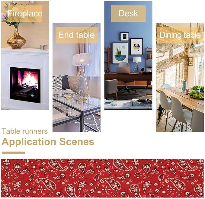 Paisley Table Runner, Boho Vintage Western Red Paisley Flower Print Table Runner for Kitchen Dining Table Wedding Holiday Party Decor, 13x120inch