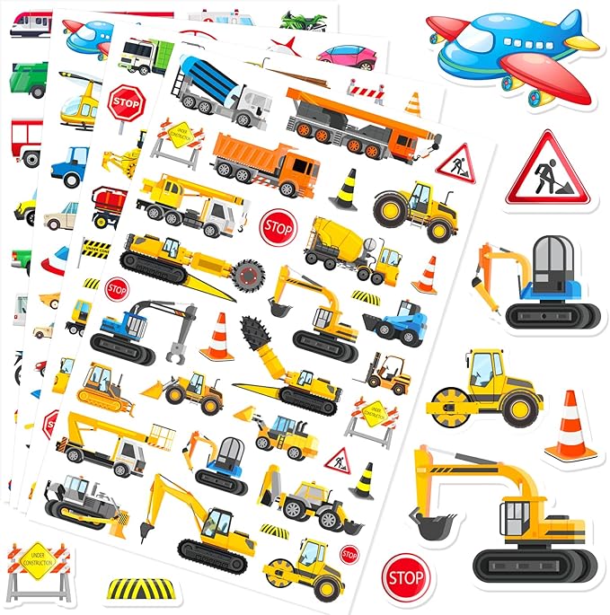 Construction Cars and Trucks Stickers 665 Counts Transportation Waterproof Car Adhesive Sticker Birthday Invitations Envelops Decorations Party Goodie Gifts Bags School Game Class Rewards