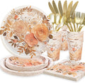 175PCS Floral Plates and Napkins Sets, Floral Party Supplies Plates, Cups, Spoons, Fork, Napkins - For Women Birthday Party Decorations