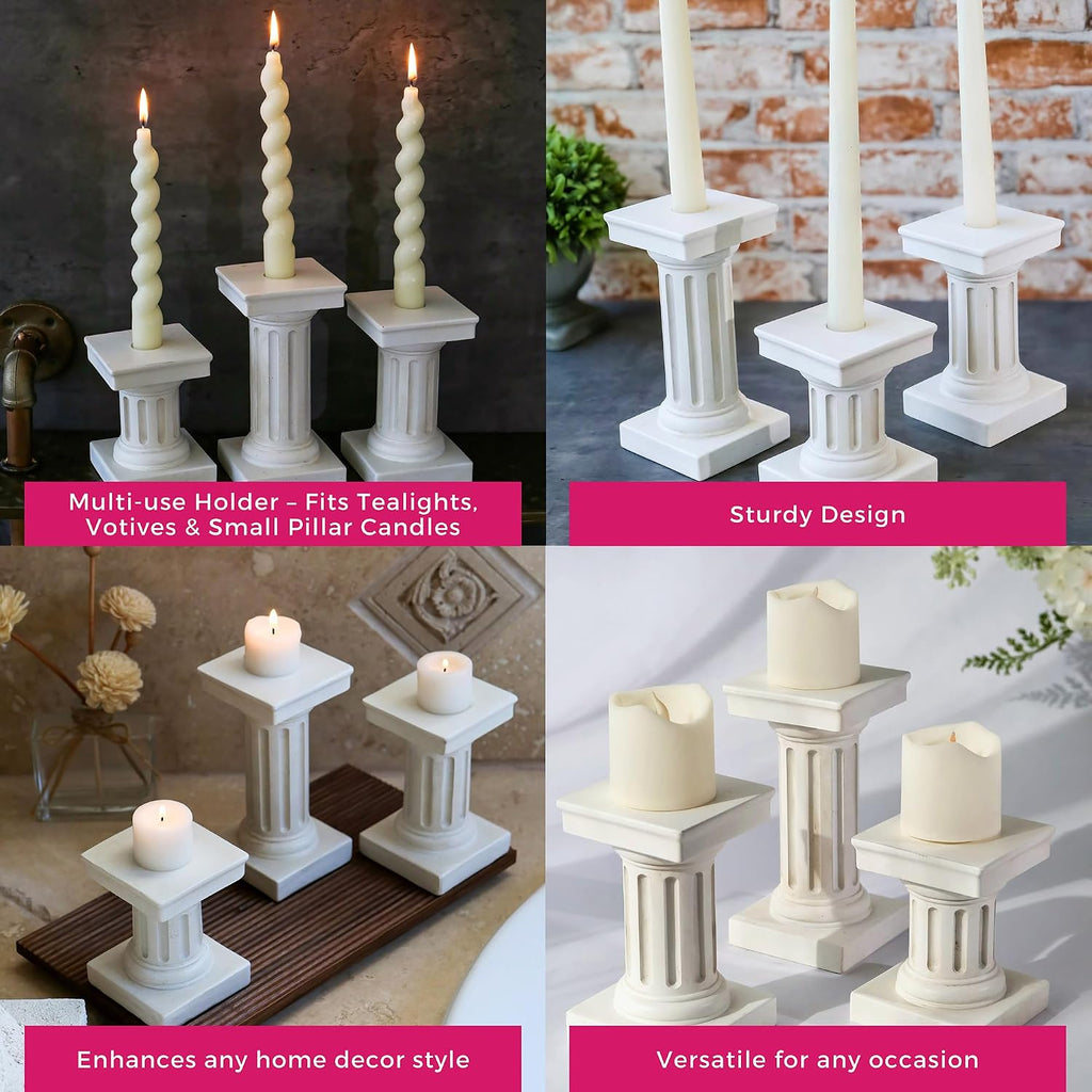 Kate Aspen Greek Column Inspired Dual Sided Pillar Pedestal Stand Tapered Candle Stick Holder/Votive Holder, Vintage Home Decor, Centerpiece Table Decorations, Fireplace Decor