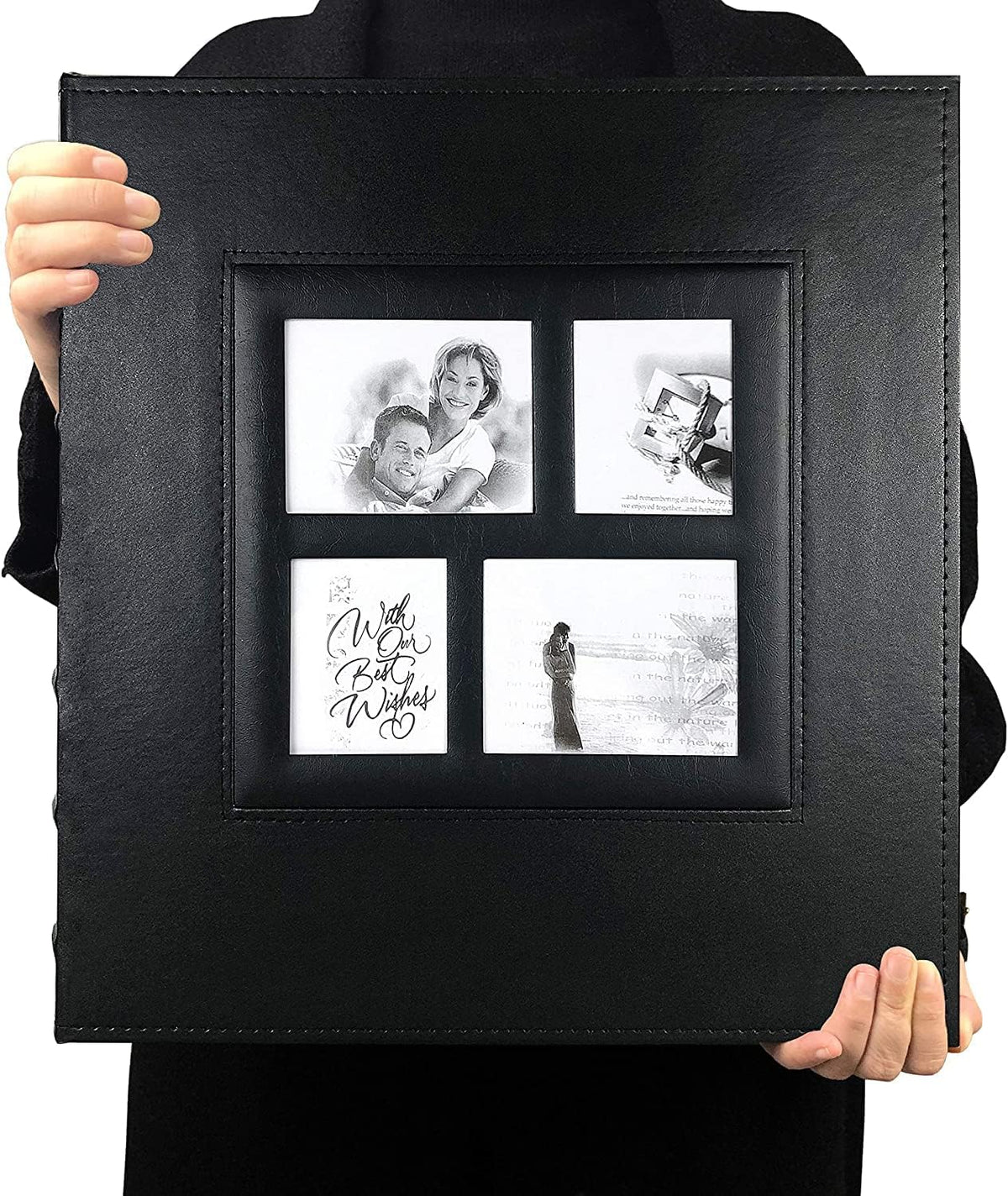 RECUTMS Photo Album Self Adhesive Magnetic Leather Scrapbook 60 Pages Black