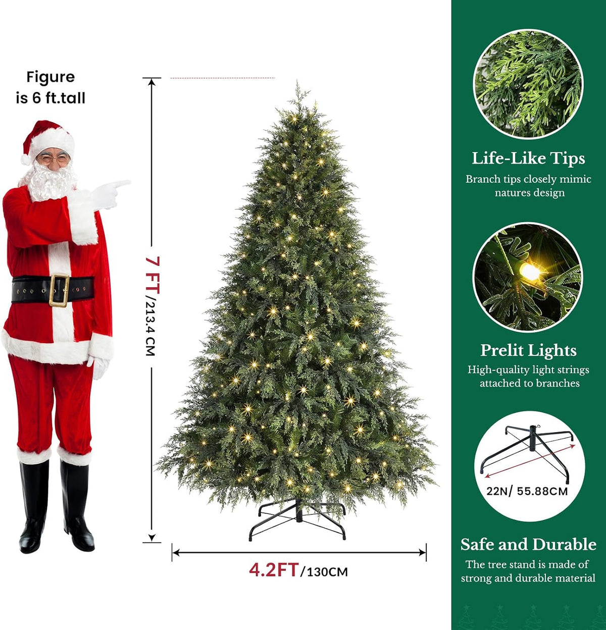shareconn 7ft prelit artificial cypress christmas tree, dual shown in use