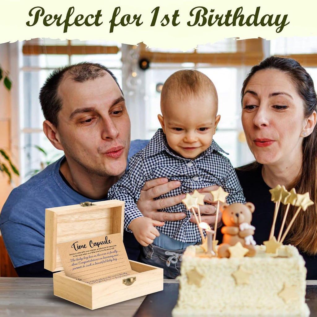 WOODAMORE Baby Time Capsule Box 1st Birthday Keepsake - Baby Time Capsule For First Birthday Party Games, 1st Birthday Activities For Party, Time Capsule Cards For 50 Guests, Baby Shower Game