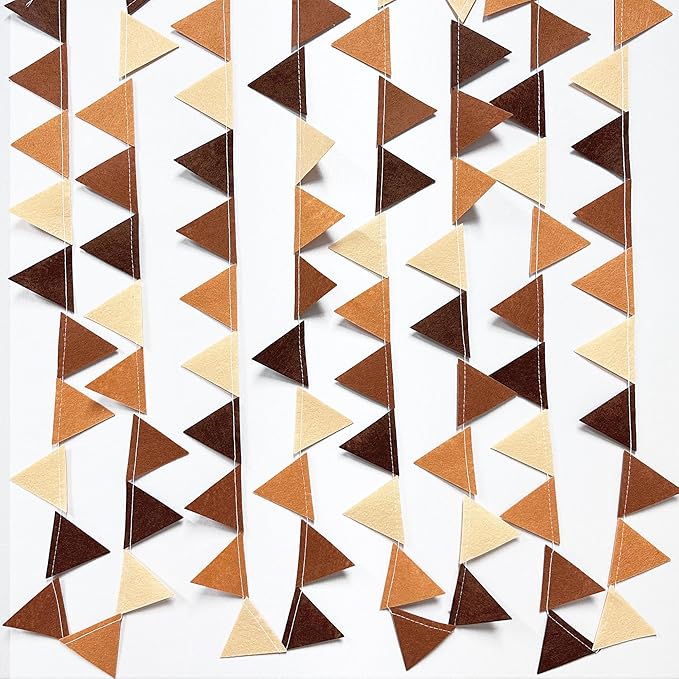 Brown Party Decorations Ombre Brown Felt Hanging Triangle Mini Bunting Pennant Banner Flag for Birthday Baby Shower Wedding Neutral Boho Woodland Safari Western Cowboy Party Classroom Nursery Decor