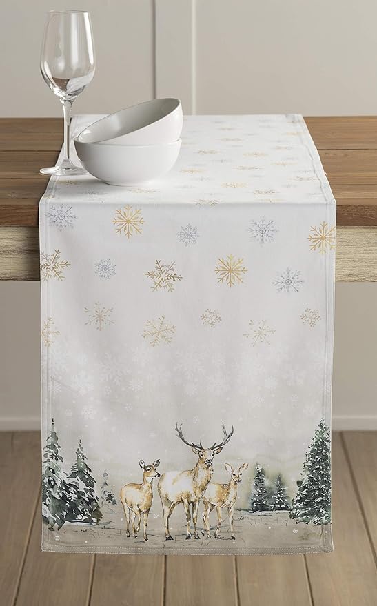 Maison d' Hermine Table Runner 100% Cotton Double Layer Table Runners 72 inches Long for Thanksgiving Christmas Decorations Home Kitchen Dining Party Wedding (Deer in The Woods, 14.5" x 72")