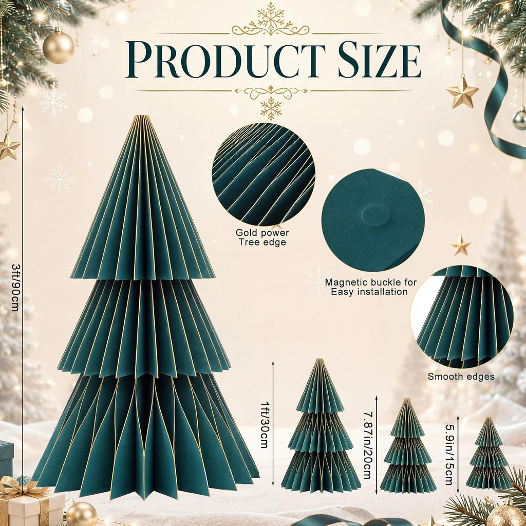 glikceil 4 set large honeycomb paper christmas tree, close-up detail