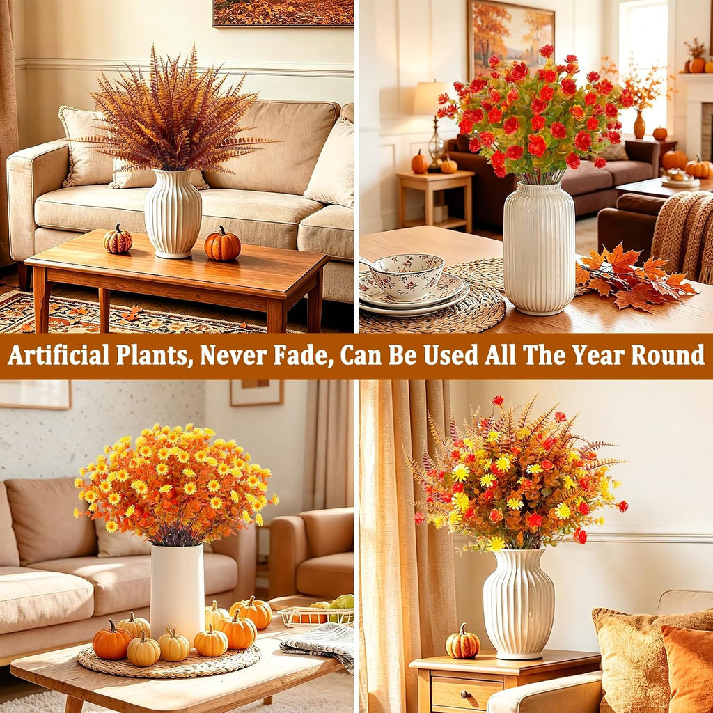 artificial fall flowers for outdoors fake mums, 3 on a desk or shelf
