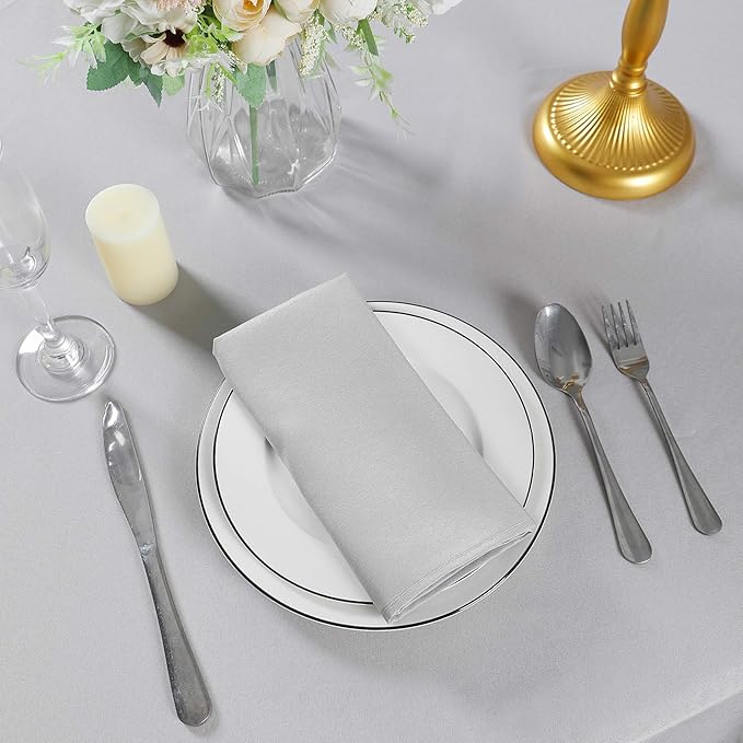Cloth Napkins 20x20 inch Washable Polyester Dinner Napkins Soft Table Napkins for Wedding Party Dining Banquet(Silver,12PCS)