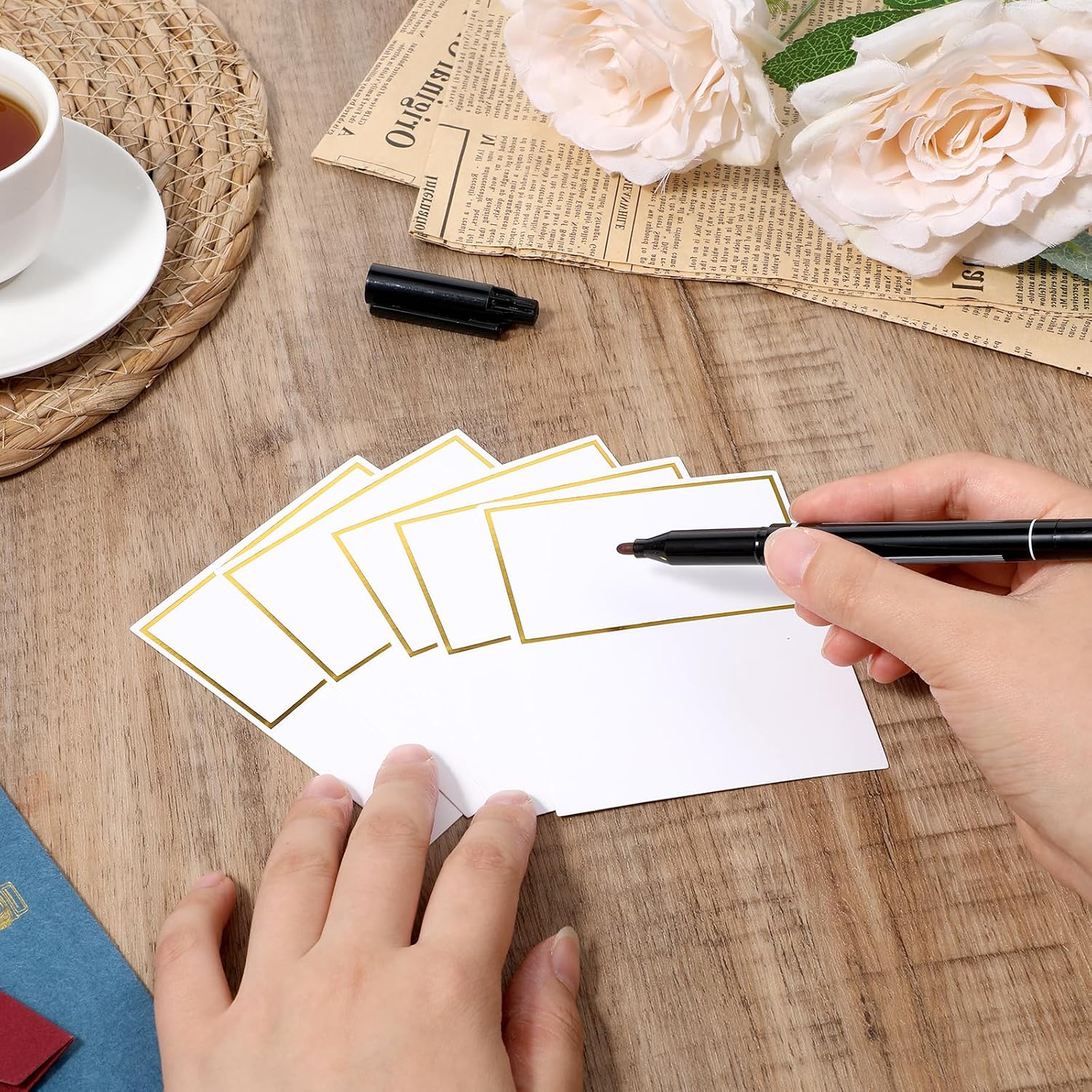 50Pcs Place Cards, Table Name Cards with Gold Foil, Place Card for Table Setting Food Labels for Party Buffet, Wedding Places Card Tent Carded for Dinner Parties,Events, Bridal Shower(White)