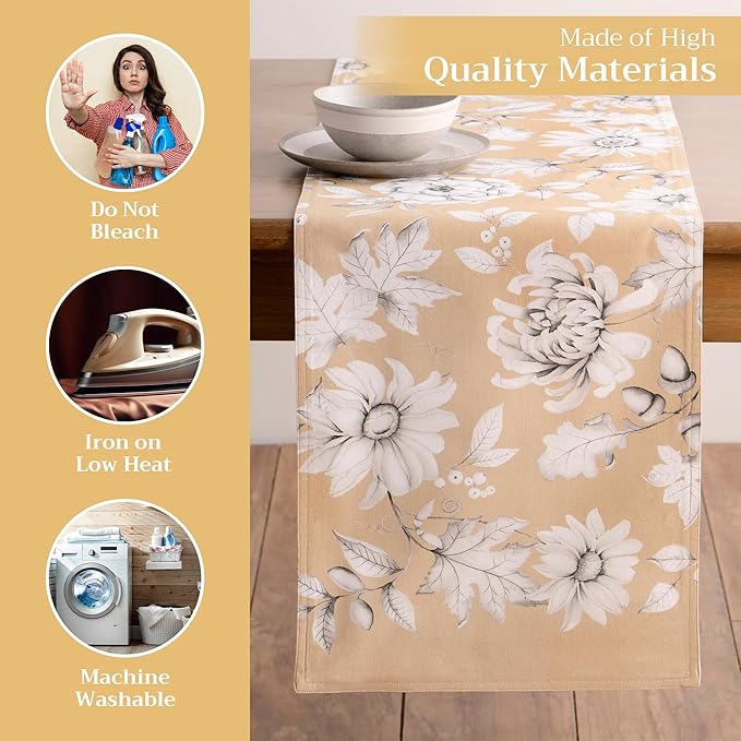 Maison d' Hermine Table Runner 100% Cotton Double Layer Table Runners 72 inches Long for Thanksgiving Christmas Decorations Home Kitchen Dining Party Wedding (Pretty Autumn, 14.5" x 72")