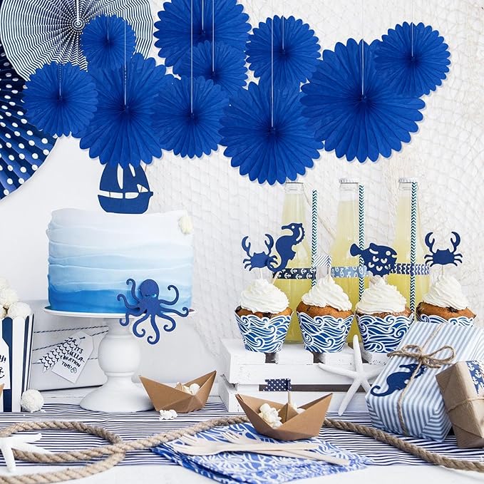 20 Pcs Royal Blue Hanging Paper Fan, Hanging Honeycomb Round Paper Fans for Weddings, Birthdays, Christmas, Baby Showers, Classroom, Events Ceiling Party Supplies Decorations