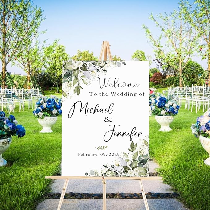 Custom Wedding Welcome Sign, Rustic Wedding Signs, Wedding Decorative Signage, Wedding Reception Signs, Greenery Theme Wedding Sign Decoration, Wedding Sign Flowers