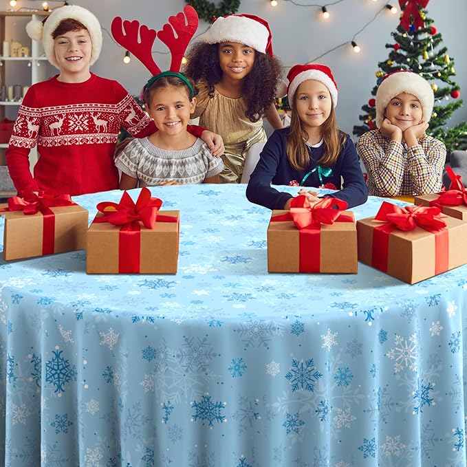 3Pcs Christmas Snowflake Plastic Party Tablecloth Decorations,Disposable Light Blue Snowflake Xmas Round Table Cover Backdrop for Winter Onederland Christmas Holiday Party Supplies,84 inch(Light Blue)
