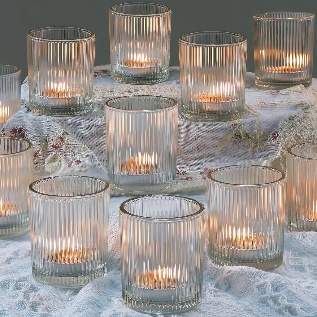 24 Pack Votive Candle Holders, Glass Tea Lights Candle Holder for Wedding | Thickened Glass 2x2.5 Inch Candle Holders, Reusable Durable Elegant Ribbed Vintage Votives For Centerpieces Party Table Decor