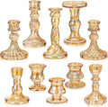 Mumufy 10 Pcs Glass Crystal Taper Candle Holders Clear Glass Candlestick Holder Fit 0.8 Inch Candles Crystal Decorative Candle Stand Centerpiece Table Wedding Dining Party (Classic,Gold)