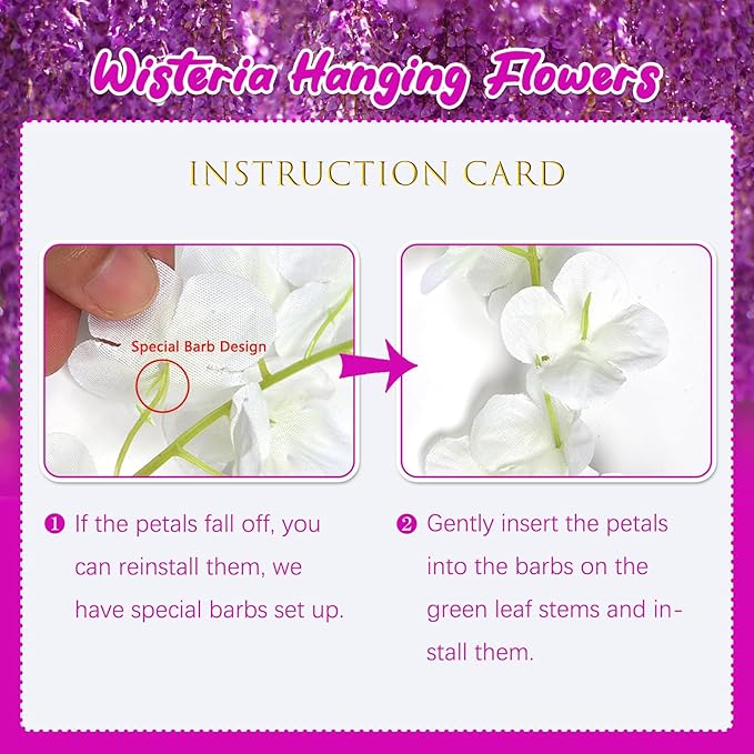 24 Pack Purple Red Wisteria Hanging Flowers, 3.4 Ft Fake Hanging Flowers, Artificial Wisteria Garland Vines for Wedding Room Backdrop Outdoor Patio Garden Decoration