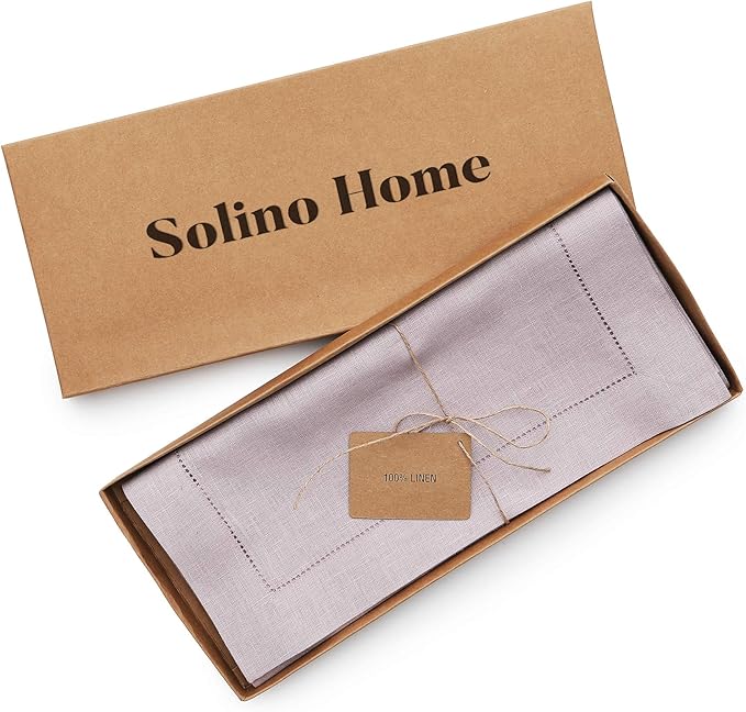 Solino Home Linen Lilac Table Runner 144 Inches Long - 100% Pure Linen Extra Long Table Runner 14 x 144 Inch for Fall, Autumn, Thanksgiving, Christmas - Classic Hemstitch