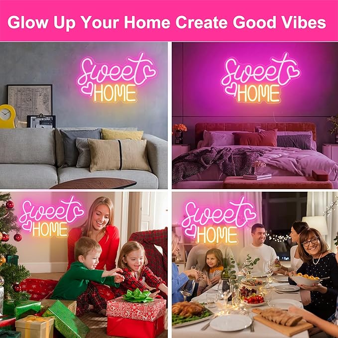 Sweet Home Neon Sign for Wall Decor, 15.7x9.8 inch USB Powered Home Sweet Home Neon Signs with Dimmer Switch for House Warming Party Living Room Apartment Bedroom Housewarming Homecoming Gift