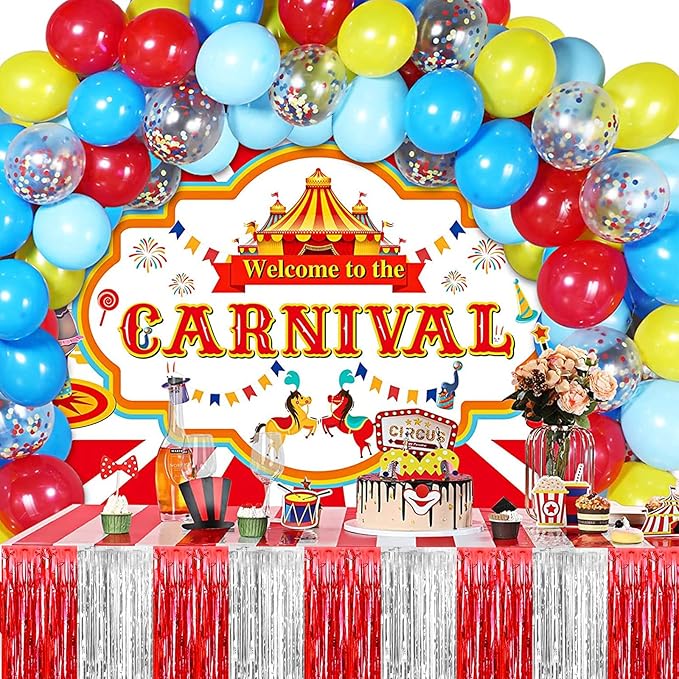 4 Pack 29x108 Inch Metallic Foil Fringe Tinsel Table Skirts for Rectangle Tables Streamer Backdrop for Wedding, Birthday, Parade Floats, Christmas, Halloween Party Decoration(Red Silver)