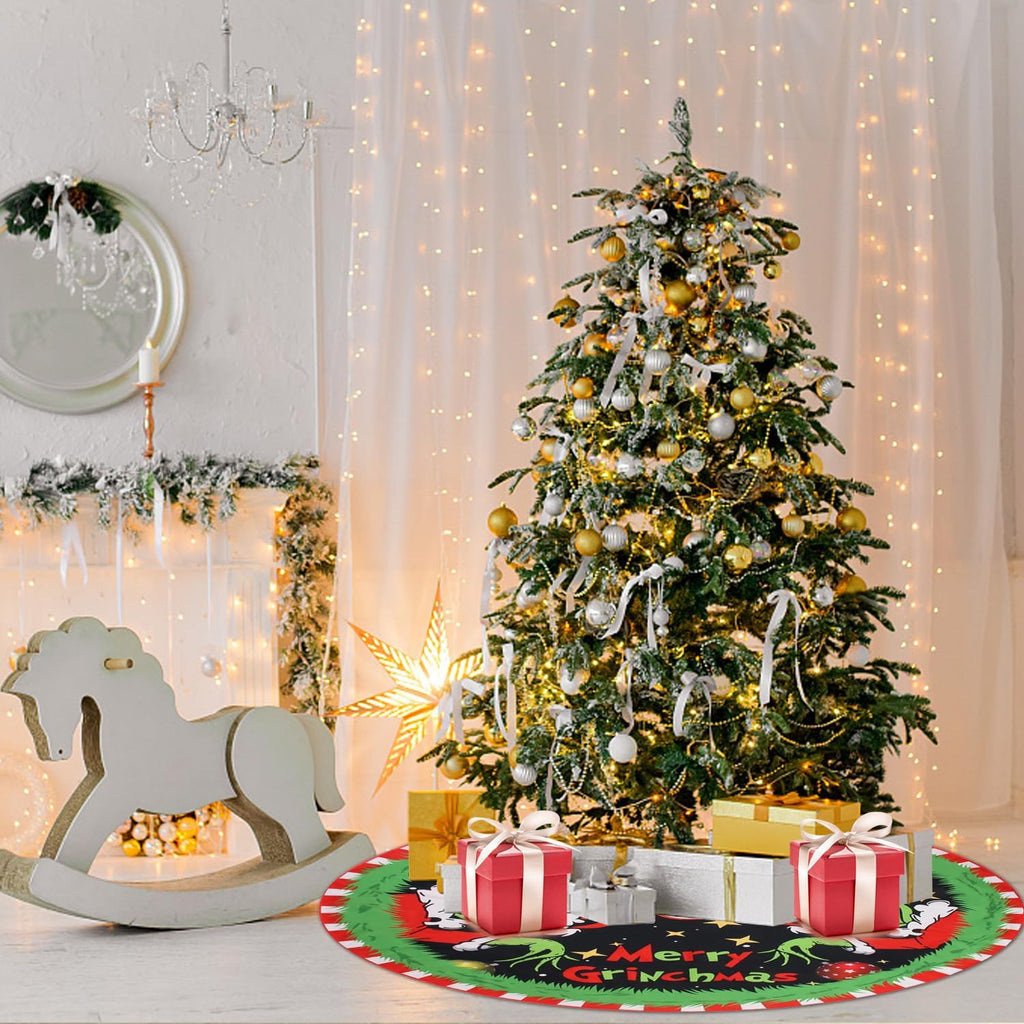 Merry Christmas Tree Skirt Collar 48 Inch, Softand Funny Farmhouse Holiday Decor Xmas Party Holiday Decoration