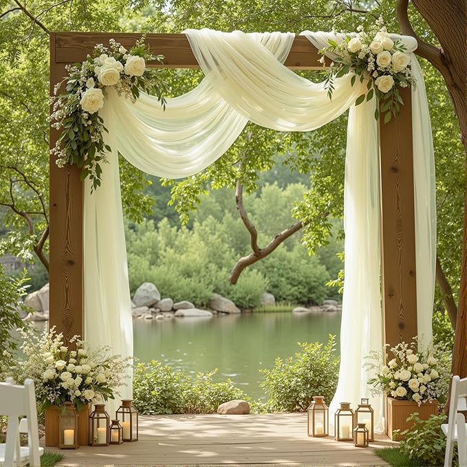 1 Panels Wedding Arch Draping Fabric Ivory Sheer Backdrop Curtain Arch Drape for Wedding Ceremony Reception,Bridal Shower Party Decorations 28" X 19ft