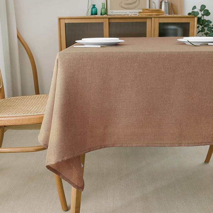 NLMUVW Mocha Linen Tablecloth Rectangle Tables 108 Inch, Textured Table Cloth Farmhouse Table Cover for Kitchen Dining Coffee, 54 x 108 Inch