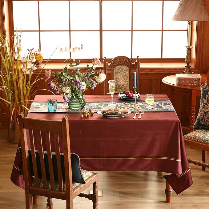 patdrea Designer Vintage Black Floral Velvet Table Runner 102 Inch Long, Pink Khaki Bouquets Pattern Table Mat, Decoration for Kitchen Dining Coffee Table Cabinet Banquet Thanksgiving,12"*102"