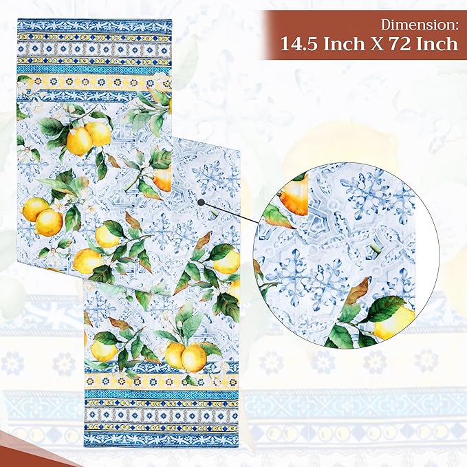 Maison d' Hermine Table Runner 100% Cotton Double Layer Table Runners 72 inches Long Decorative for Home Kitchen Dining Party Baby Shower Wedding Bridal Shower Spring Summer (Citrus, 14.50" x 72")