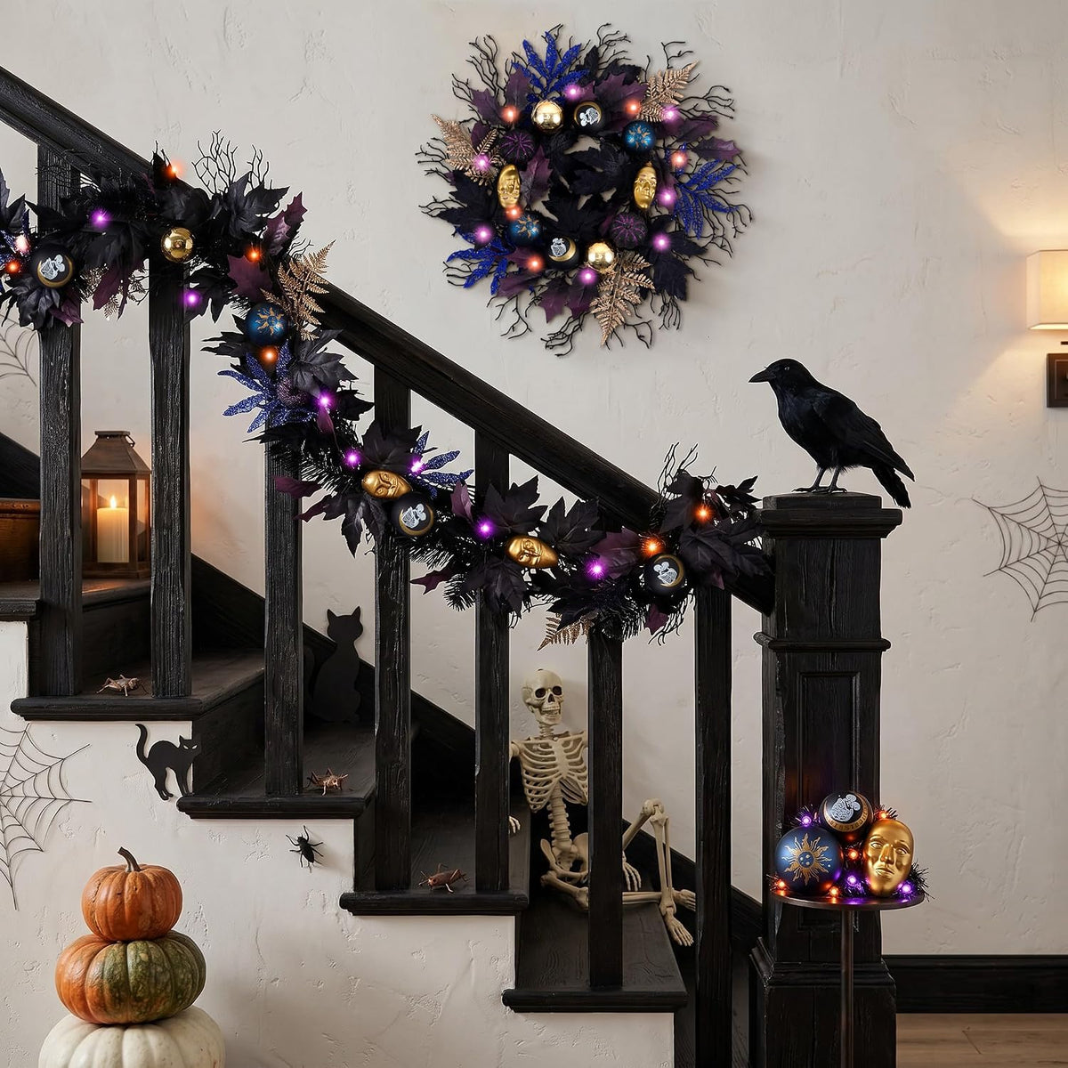decorbyhannah 6ft halloween garland for mantle with lights shown in use