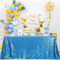QueenDream Sparkly Sequin Tablecloth - Aqua Blue Table Cloth 50x80 Inches Rectangle Table Overlay Fabric for Birthday Parties Baby Shower Decoration