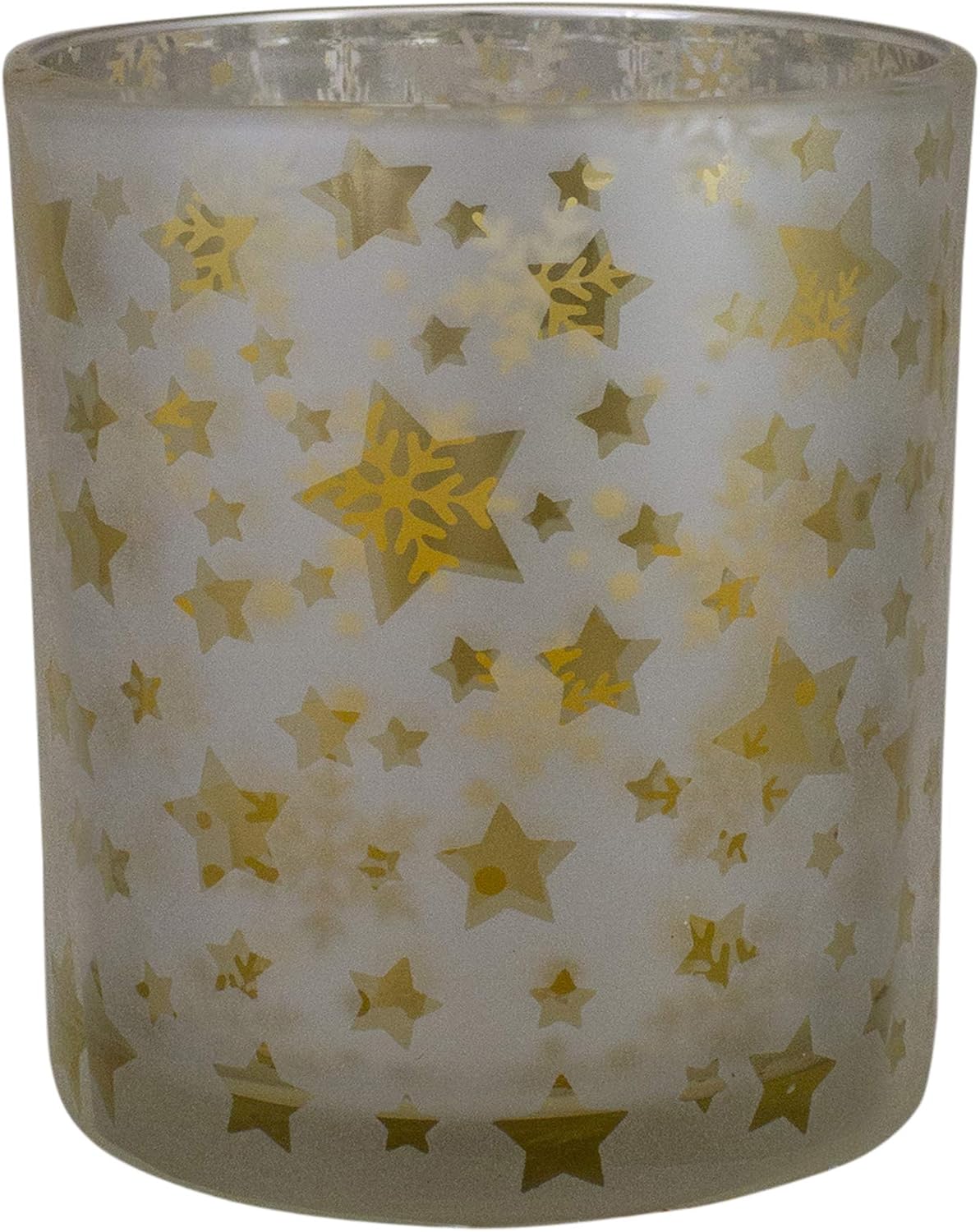 Frosted Stars and Snowflakes Glass Christmas Candle Holder - 3" - Matte Silver and Gold