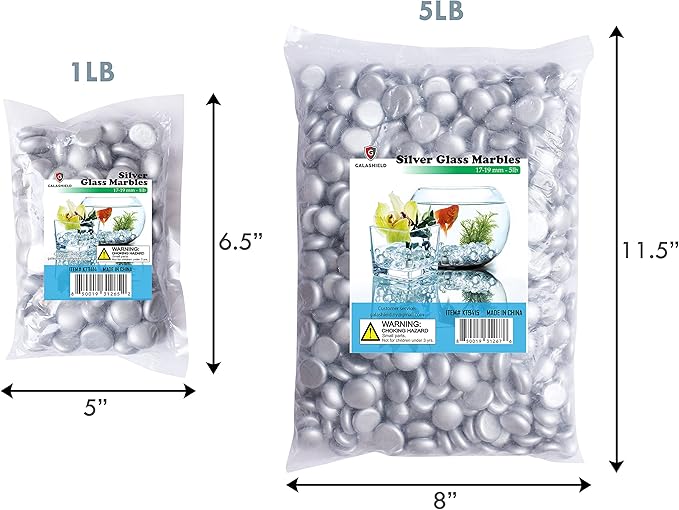 Galashield Flat Glass Marbles for Vases Silver Glass Gems Beads Pebbles Vase Filler (5 LBS, Approx. 540 PCS)