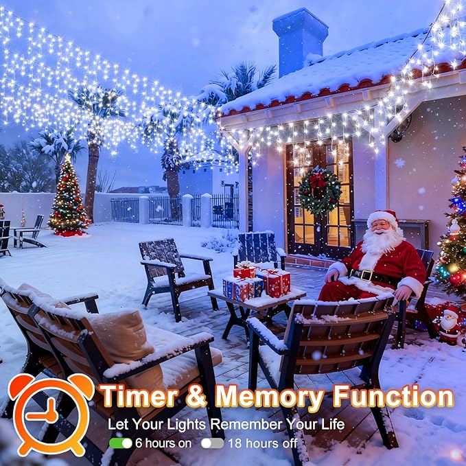 KNONEW 99FT 1216 LED Christmas Lights Outdoor Decorations 8 Modes White Curtain String Light with 228 Drops, Clear Wire LED String Light Indoor Decor for Wedding Party Holiday Christmas