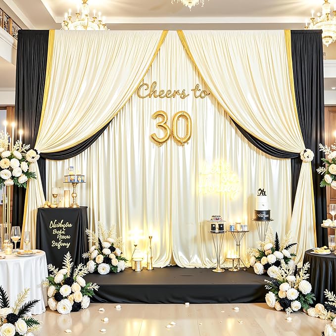 Champagne Satin Backdrop Curtains 2 Panels - Glitter Photo Drapes for Baby Shower, 10x10FT Shimmer Back Drop Cloth, Wrinkle Free for Birthday Party Prom Wedding Stage Background