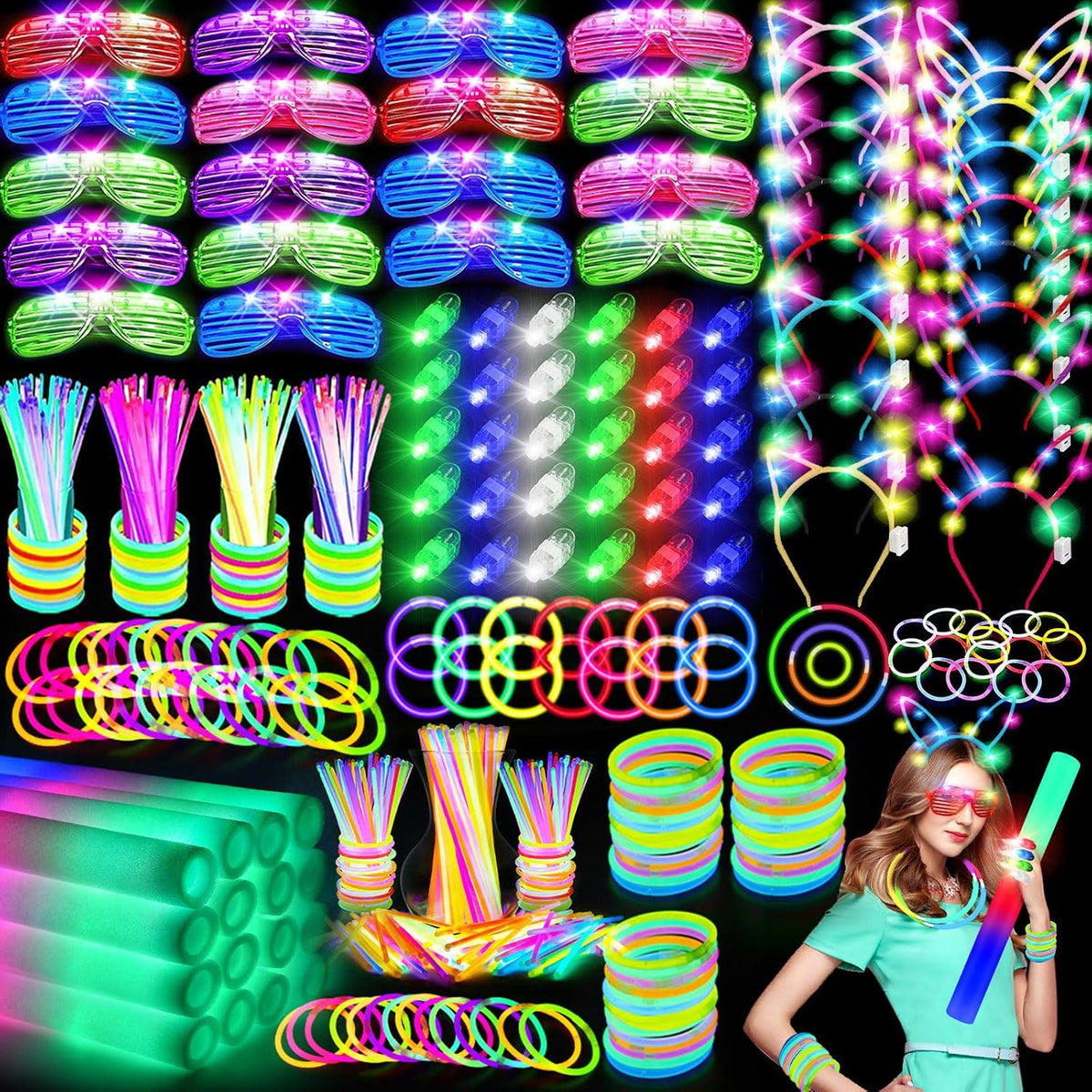 OLUPP 282 PCS Glow in the Dark Party Supplies, 18 Foam Sticks, 18 LED Glasses...