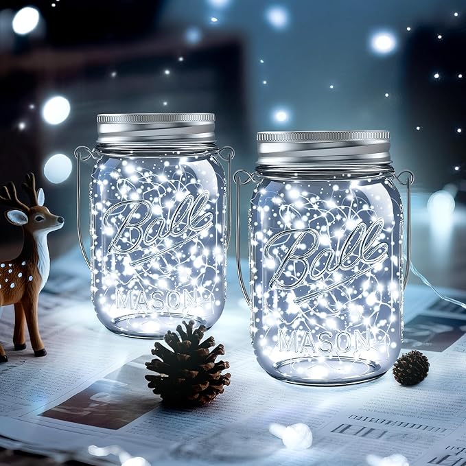 ZNYCYE Solar Mason Jar Lights, 6 Pack 30 LED Waterproof Solar Fairy Firefly Jar Lids String Lights with Hangers(NO Jars) for Outdoor Lawn Patio Garden Yard Wedding Decoration - Cool White