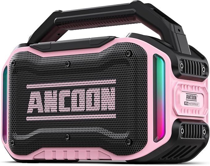 Speakers Bluetooth Wireless: 80W(Peak) Loud Speaker with Bass, 20H Playtime, IPX6 Waterproof, Large Jobsite Speakers for Work, Outdoor, Workshop, Garage, Portable Speaker with TWS (Pink)