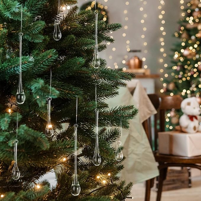 22 Pcs Clear Glass Teardrop Christmas Ornaments Crystal Raindrop Hanging Ornaments Crystal Chandelier Drop Pendant Icicles Decorations for Christmas Tree Winter Party Supplies (4 Medium Size)