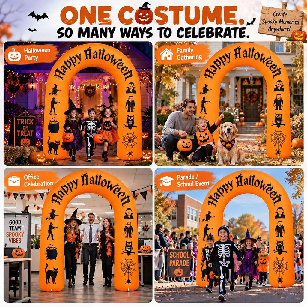 8ft halloween inflatable arch with led lights, orange, close-up detail